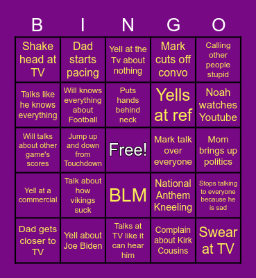 Sunday Football Bingo Card