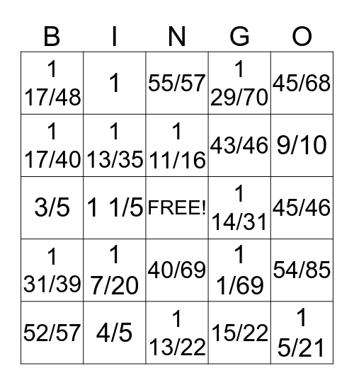 mixed number bingo Card