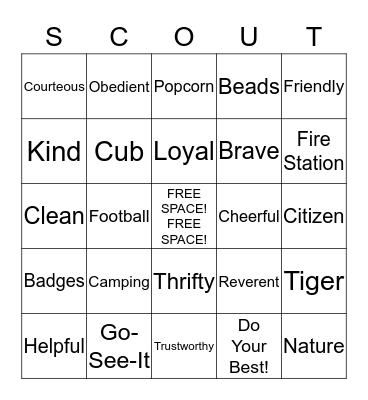 Tiger Cub Bingo Card