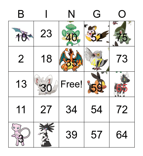 Garcia Pokemon Bingo Card
