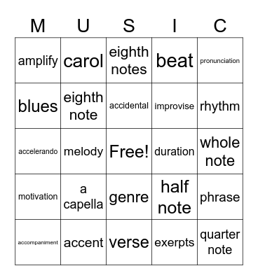 Music Vocabulary BINGO Card