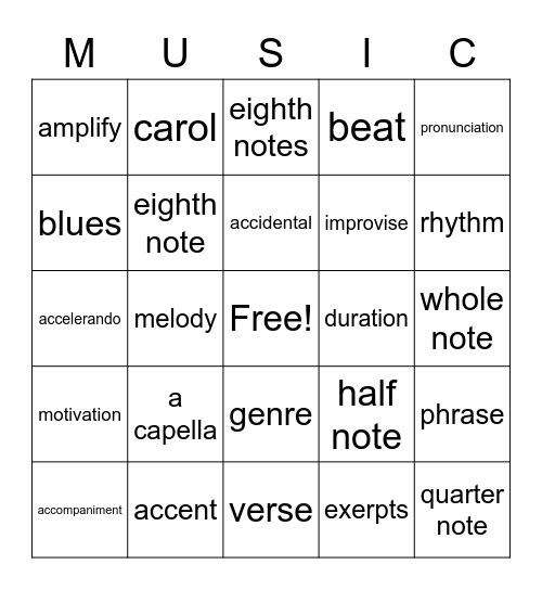 Music Vocabulary BINGO Card