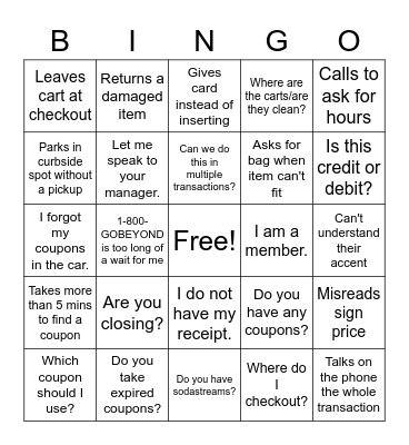 Customer Service Bingo Card