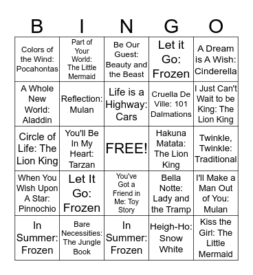 Disney Bingo! Bingo Card