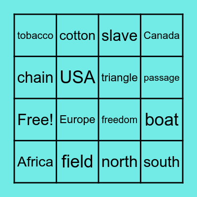 Bingo Slavery Words Bingo Card