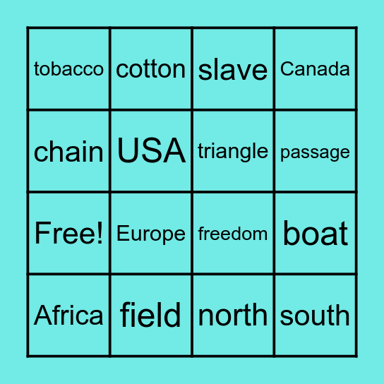 Bingo Slavery Words Bingo Card