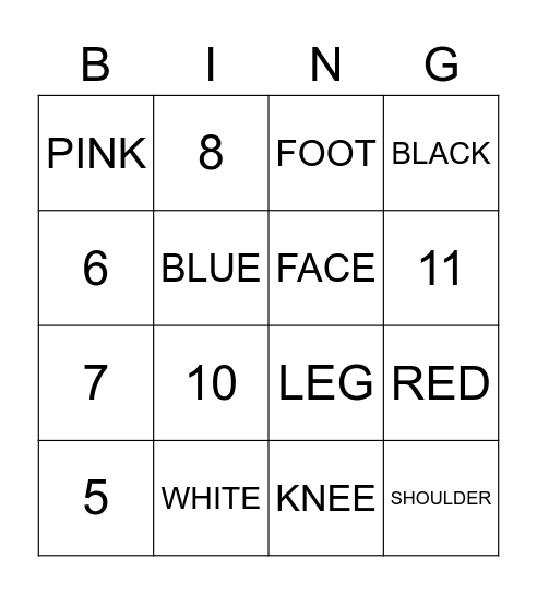 HUMAN BODY + COLOURS + NUMBERS Bingo Card
