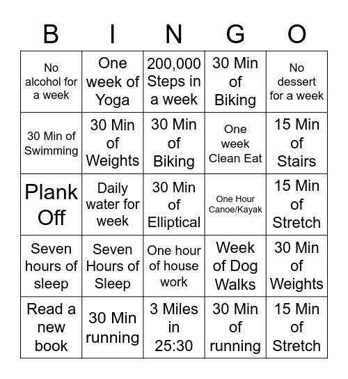 Healthy Bingo Card