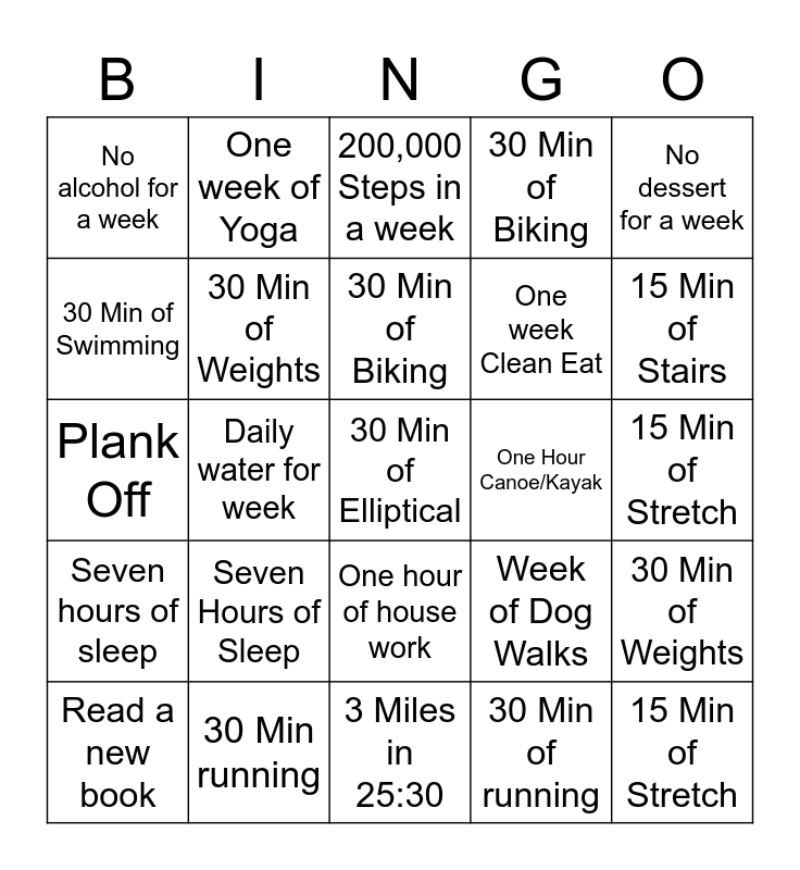 Healthy Bingo Card