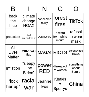 Republican Bingo Card