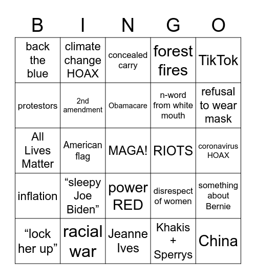 Republican Bingo Card