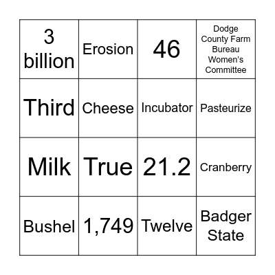 Dodge County Farm Bureau Bingo Card