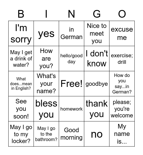 Survival Vocab Bingo Card