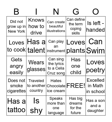 COPING SKILLS GROUP Bingo Card