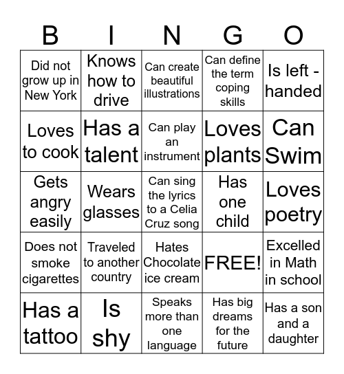 COPING SKILLS GROUP Bingo Card