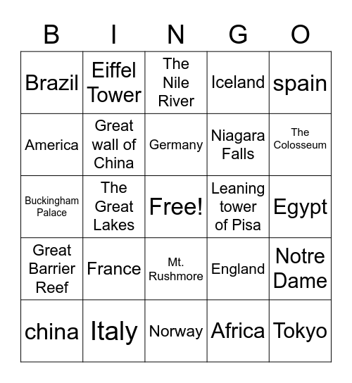 Oh The Places You can Go Bingo Card
