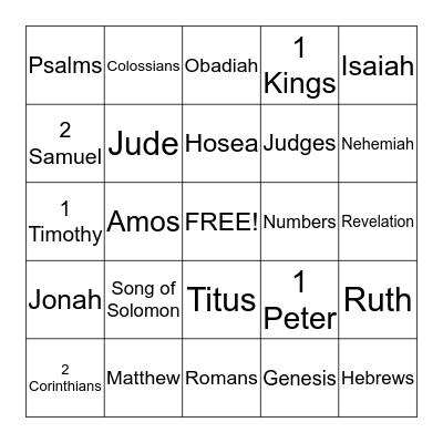 Bible Bingo  Bingo Card