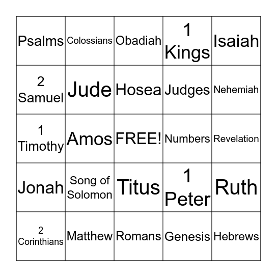 Bible Bingo  Bingo Card