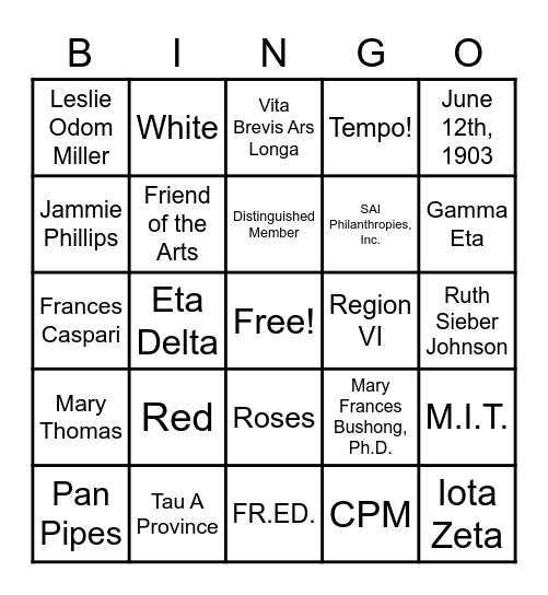 SAI Atlanta Alumnae Chapter Bingo Card