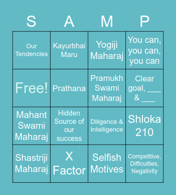 Think Big and Work Hard Bingo Card