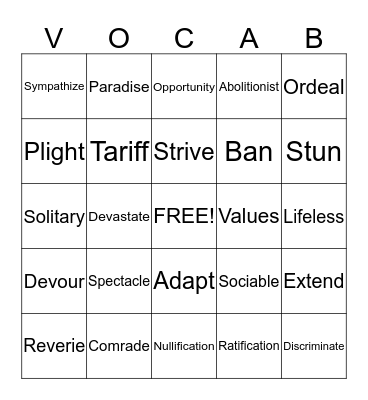 Vocabulary  Bingo Card