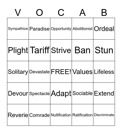 Vocabulary  Bingo Card