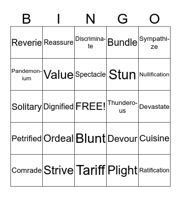 Vocabulary bingo Card