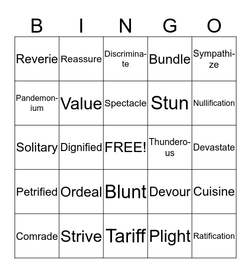 Vocabulary bingo Card