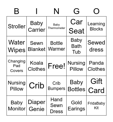 Baby Shower Bingo Card