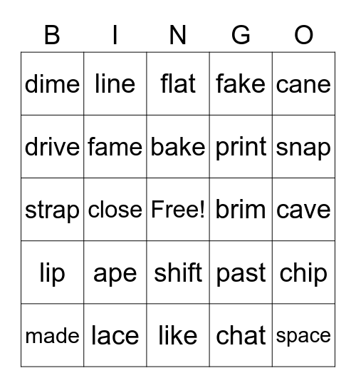 VCe Bingo Card