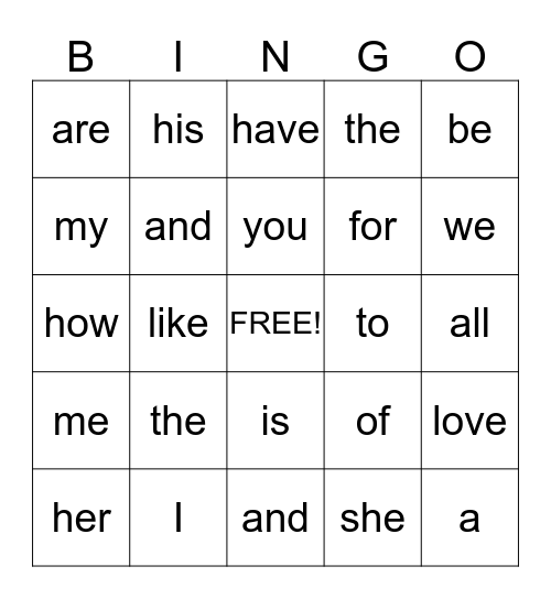 Red Word Bingo Card