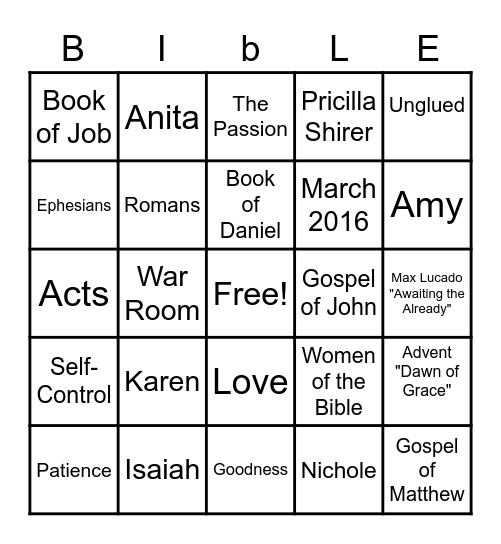 BIBLE PARTY BINGO Card