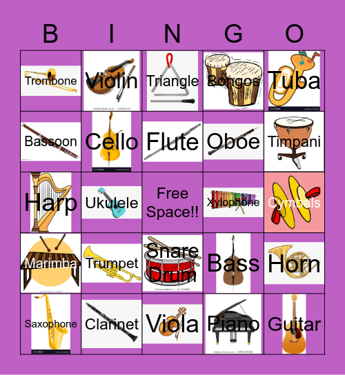 Instrument Bingo Card