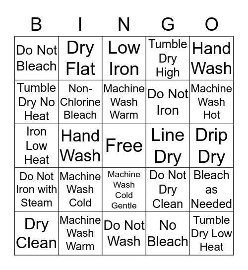 Laundry Bingo Card
