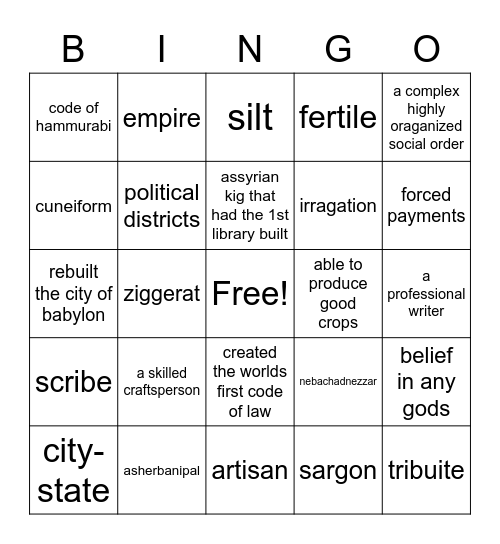 Lea A Mesopotamia Bingo Card