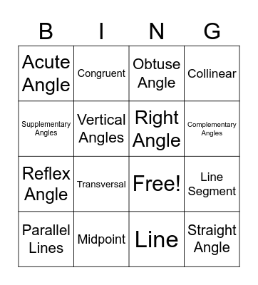 Geometry Vocabulary Bingo Card