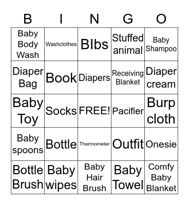 Baby Shower Bingo Card