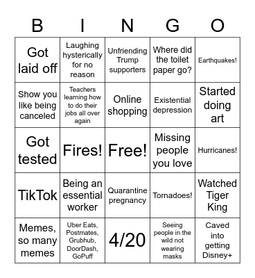 2020 Bingo Card