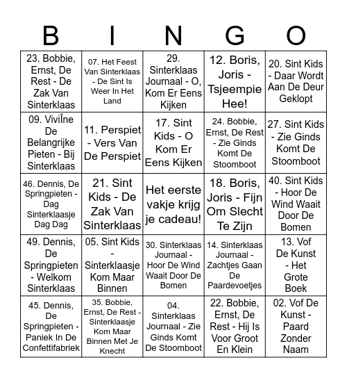 SINTERKLAAS BINGO Card