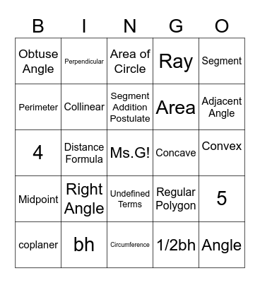 Unit 1 Geometry Bingo Card