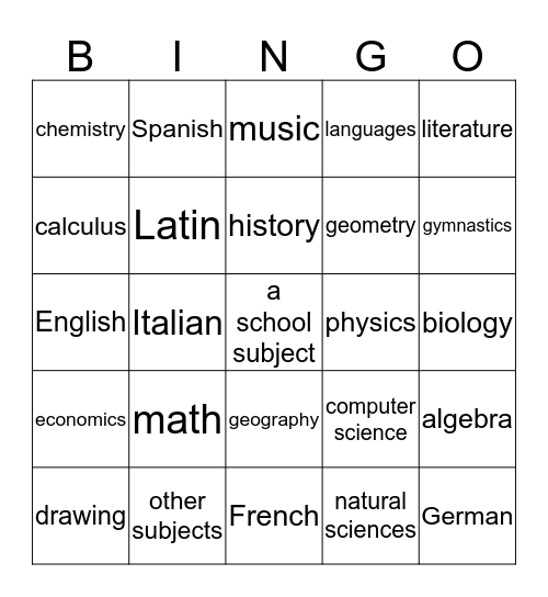 LES MATIERES Bingo Card