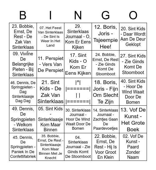 SINTERKLAAS BINGO Card