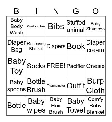 Baby Shower Bingo Card