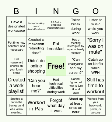 WFH Bingo Card