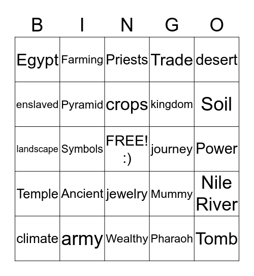 EGYPT  Bingo Card