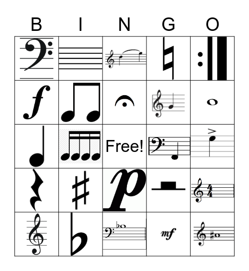 Music Symbols and Notes Bingo Card