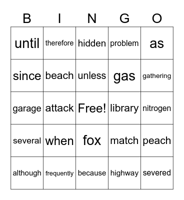 Conjunctions Bingo Card