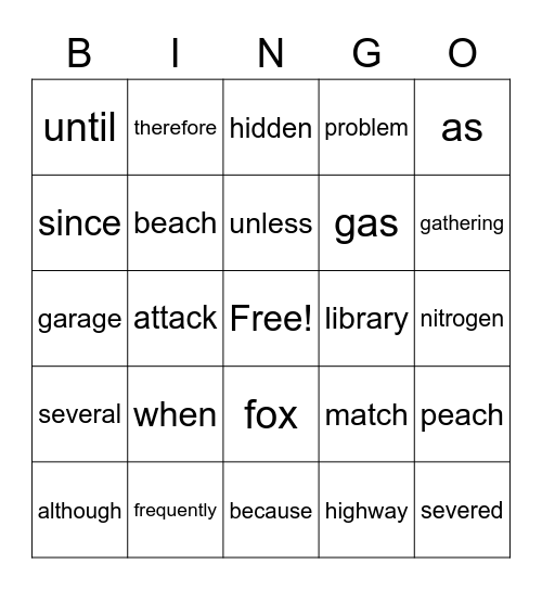 Conjunctions Bingo Card