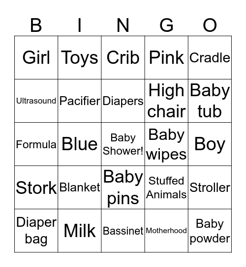 Baby Shower Bingo Card