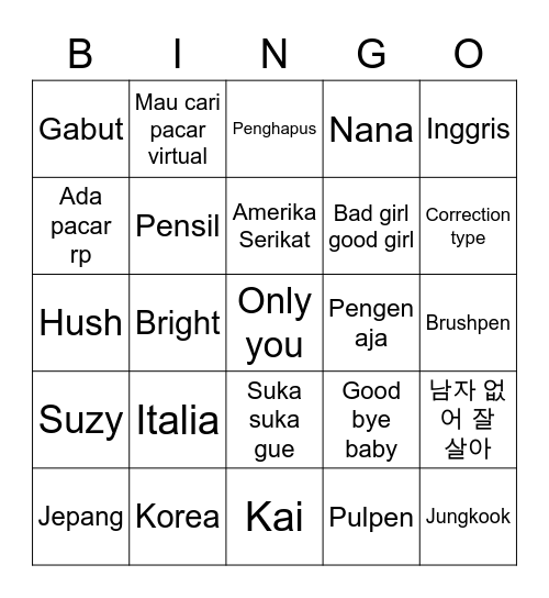 Jaewook Bingo Card